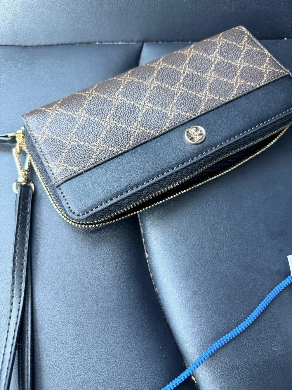 Nine West Women's Brown Patterned Leather Wristlet Wallet